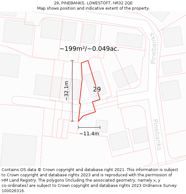 29, PINEBANKS, LOWESTOFT, NR32 2QE: Plot and title map