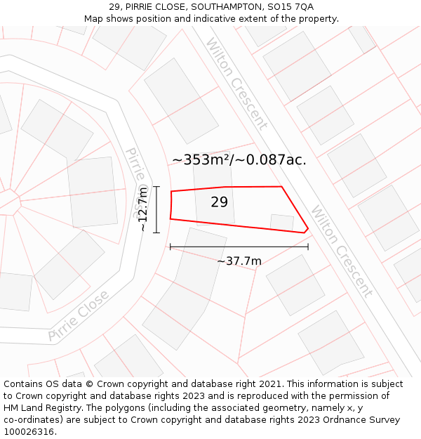 29, PIRRIE CLOSE, SOUTHAMPTON, SO15 7QA: Plot and title map