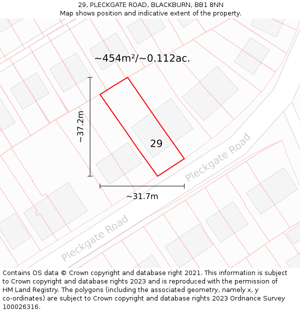 29, PLECKGATE ROAD, BLACKBURN, BB1 8NN: Plot and title map