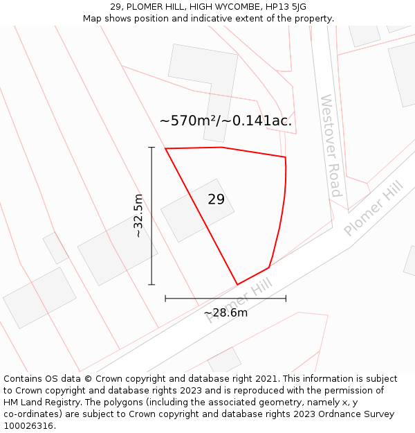 29, PLOMER HILL, HIGH WYCOMBE, HP13 5JG: Plot and title map