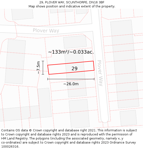29, PLOVER WAY, SCUNTHORPE, DN16 3BF: Plot and title map