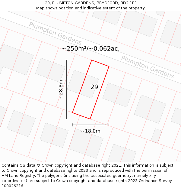 29, PLUMPTON GARDENS, BRADFORD, BD2 1PF: Plot and title map