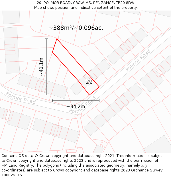 29, POLMOR ROAD, CROWLAS, PENZANCE, TR20 8DW: Plot and title map