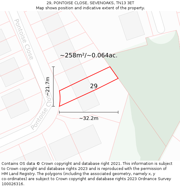 29, PONTOISE CLOSE, SEVENOAKS, TN13 3ET: Plot and title map