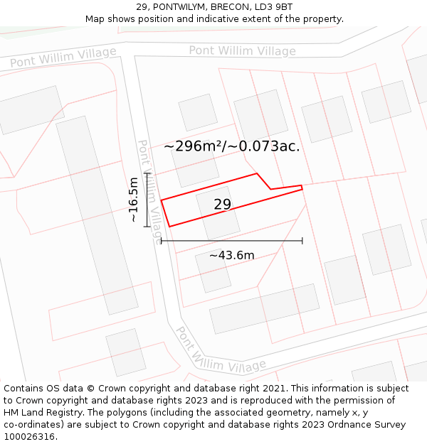 29, PONTWILYM, BRECON, LD3 9BT: Plot and title map