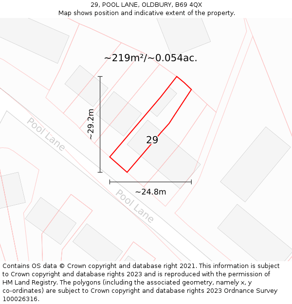 29, POOL LANE, OLDBURY, B69 4QX: Plot and title map