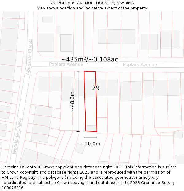 29, POPLARS AVENUE, HOCKLEY, SS5 4NA: Plot and title map