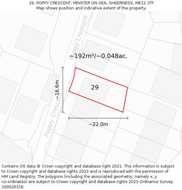 29, POPPY CRESCENT, MINSTER ON SEA, SHEERNESS, ME12 3TF: Plot and title map