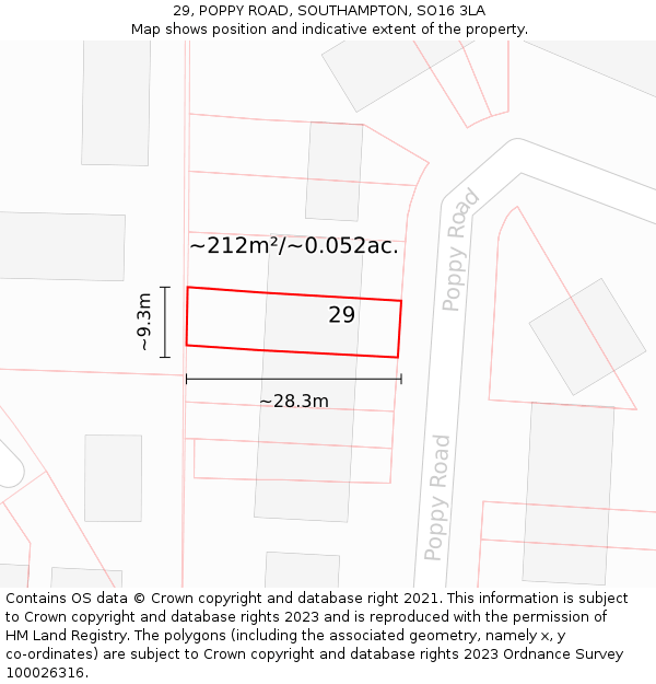 29, POPPY ROAD, SOUTHAMPTON, SO16 3LA: Plot and title map