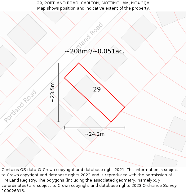 29, PORTLAND ROAD, CARLTON, NOTTINGHAM, NG4 3QA: Plot and title map