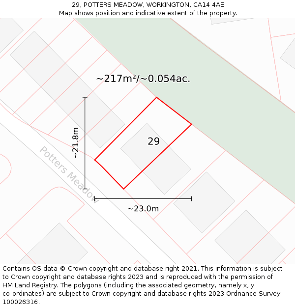 29, POTTERS MEADOW, WORKINGTON, CA14 4AE: Plot and title map