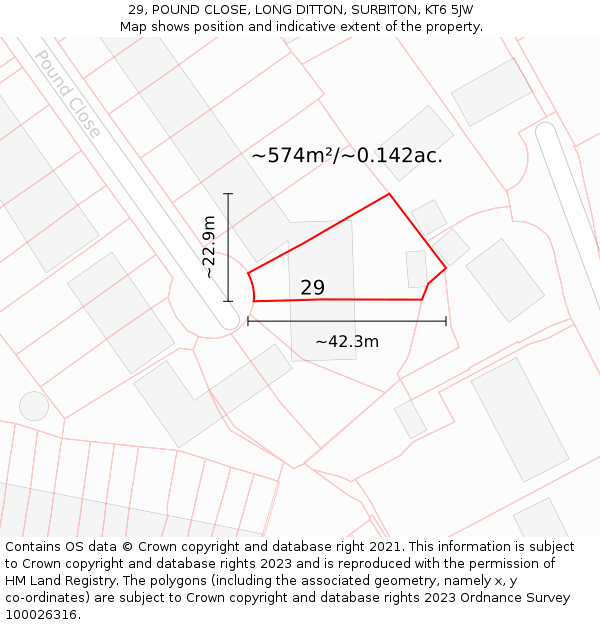 29, POUND CLOSE, LONG DITTON, SURBITON, KT6 5JW: Plot and title map