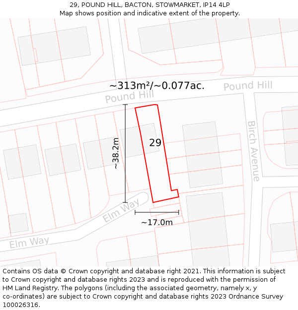 29, POUND HILL, BACTON, STOWMARKET, IP14 4LP: Plot and title map