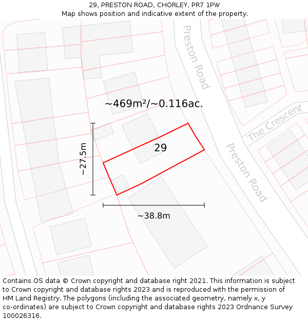 29, PRESTON ROAD, CHORLEY, PR7 1PW: Plot and title map