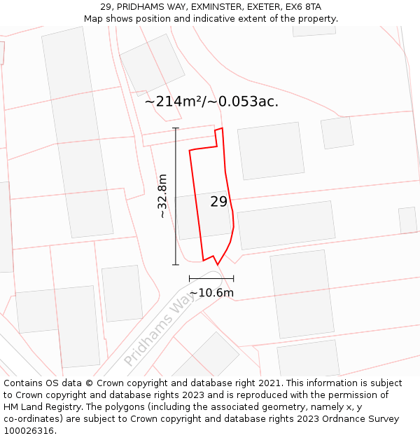 29, PRIDHAMS WAY, EXMINSTER, EXETER, EX6 8TA: Plot and title map