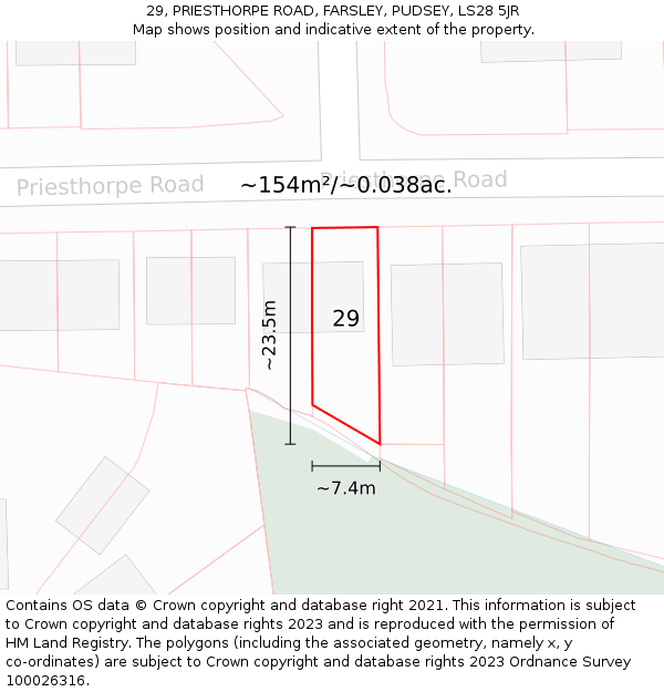 29, PRIESTHORPE ROAD, FARSLEY, PUDSEY, LS28 5JR: Plot and title map