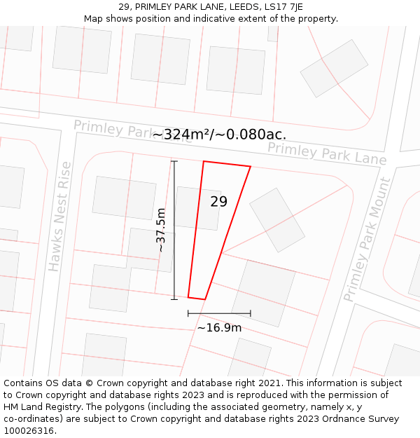 29, PRIMLEY PARK LANE, LEEDS, LS17 7JE: Plot and title map