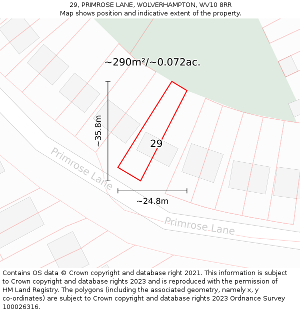 29, PRIMROSE LANE, WOLVERHAMPTON, WV10 8RR: Plot and title map