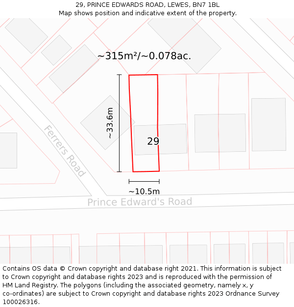 29, PRINCE EDWARDS ROAD, LEWES, BN7 1BL: Plot and title map