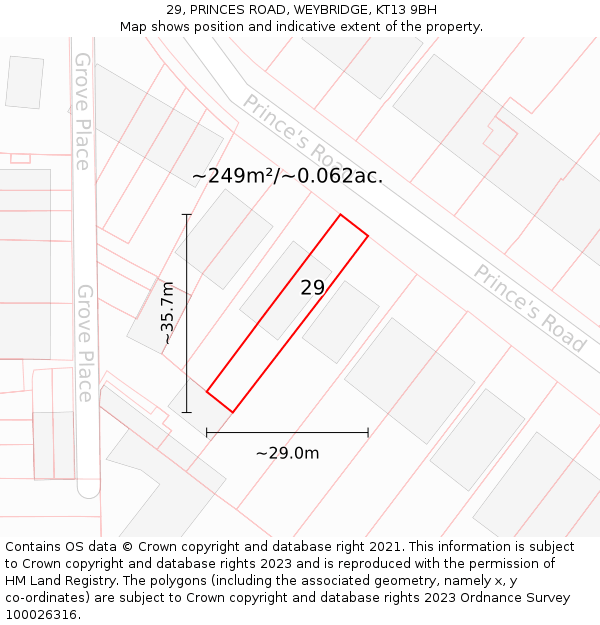 29, PRINCES ROAD, WEYBRIDGE, KT13 9BH: Plot and title map