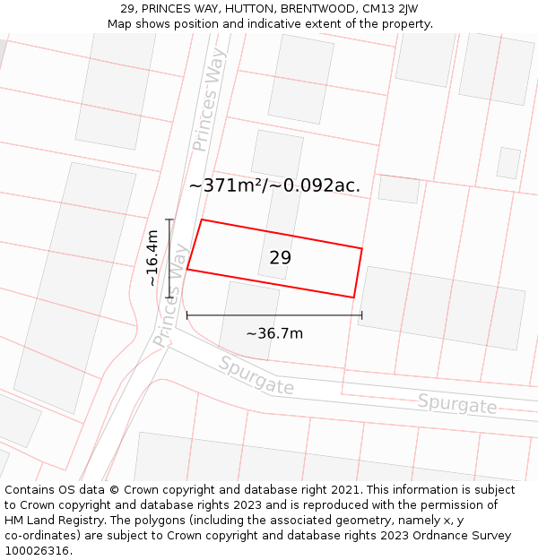 29, PRINCES WAY, HUTTON, BRENTWOOD, CM13 2JW: Plot and title map