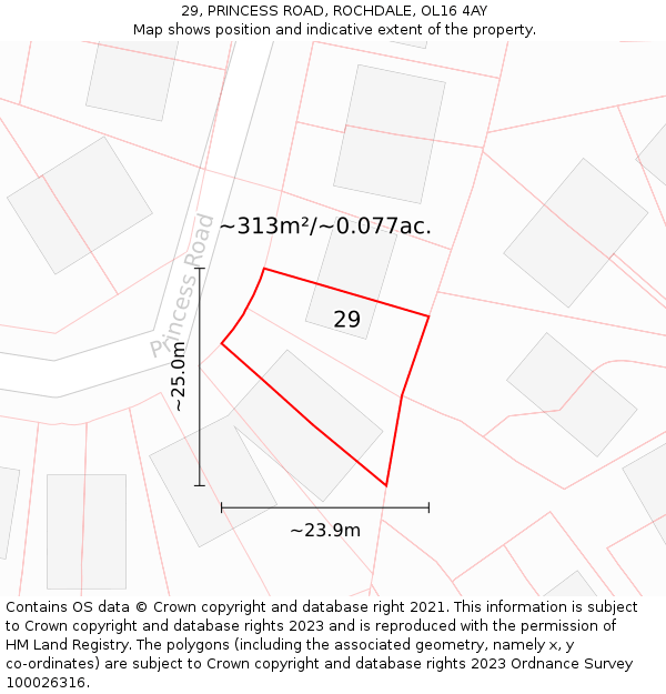 29, PRINCESS ROAD, ROCHDALE, OL16 4AY: Plot and title map