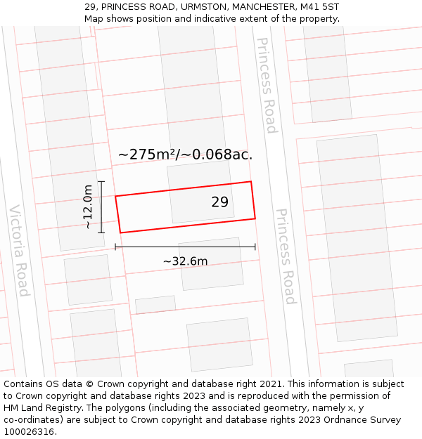 29, PRINCESS ROAD, URMSTON, MANCHESTER, M41 5ST: Plot and title map