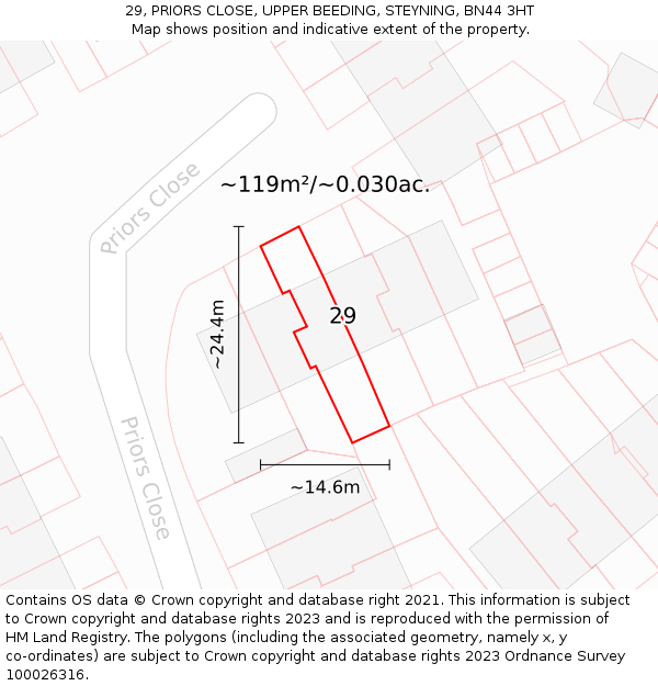 29, PRIORS CLOSE, UPPER BEEDING, STEYNING, BN44 3HT: Plot and title map