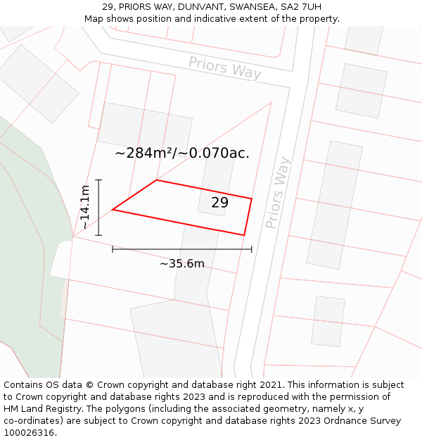 29, PRIORS WAY, DUNVANT, SWANSEA, SA2 7UH: Plot and title map