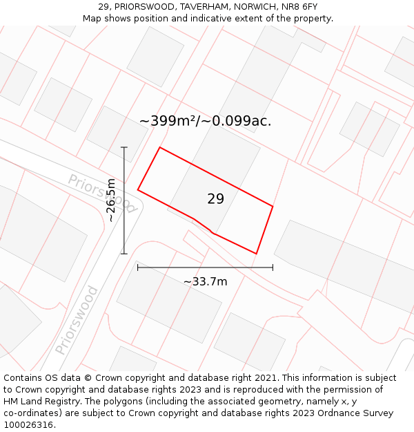 29, PRIORSWOOD, TAVERHAM, NORWICH, NR8 6FY: Plot and title map