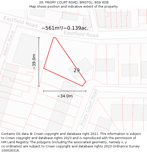 29, PRIORY COURT ROAD, BRISTOL, BS9 4DB: Plot and title map
