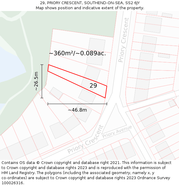 29, PRIORY CRESCENT, SOUTHEND-ON-SEA, SS2 6JY: Plot and title map