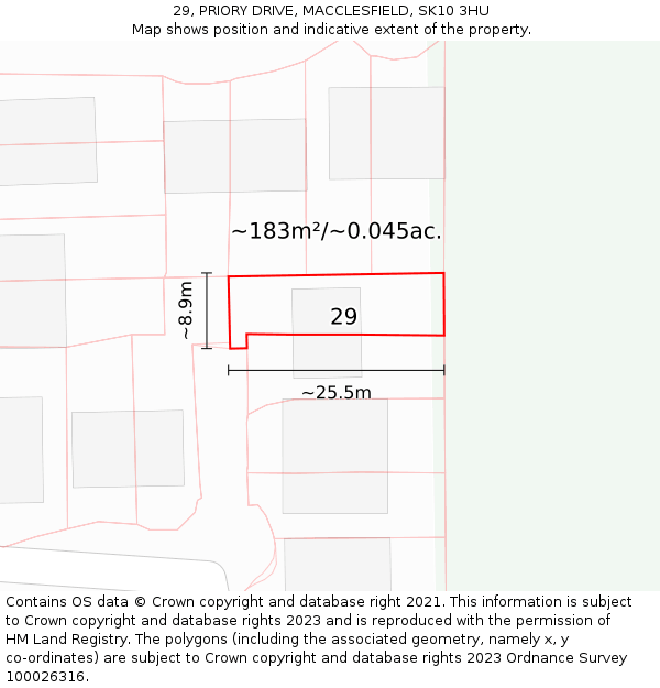 29, PRIORY DRIVE, MACCLESFIELD, SK10 3HU: Plot and title map