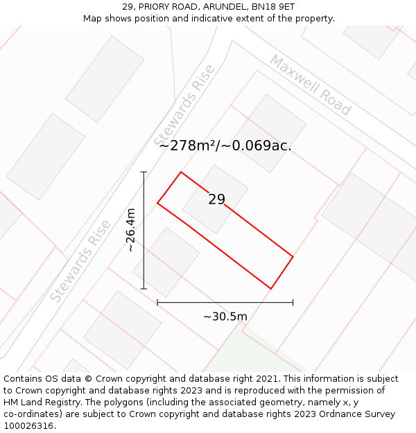 29, PRIORY ROAD, ARUNDEL, BN18 9ET: Plot and title map