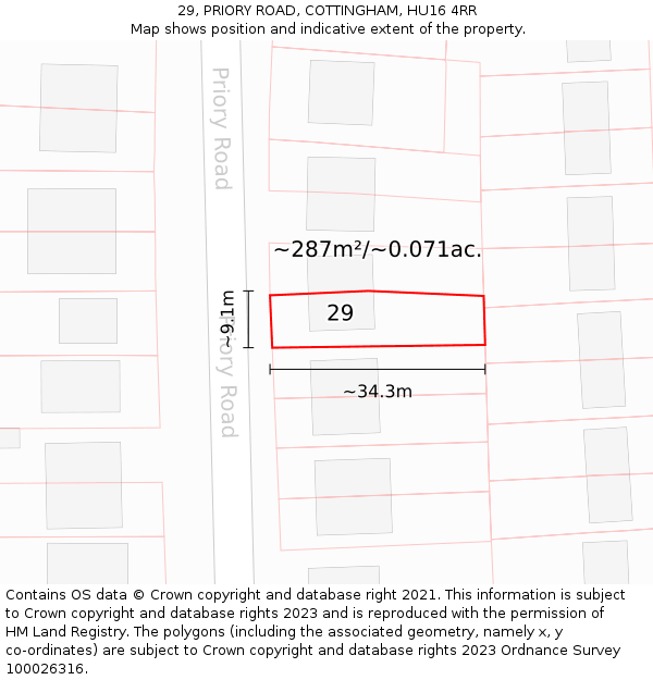 29, PRIORY ROAD, COTTINGHAM, HU16 4RR: Plot and title map