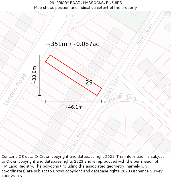 29, PRIORY ROAD, HASSOCKS, BN6 8PS: Plot and title map