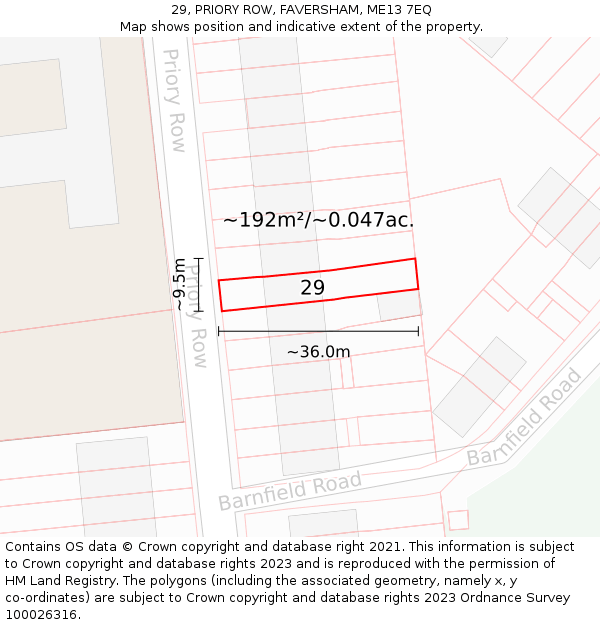 29, PRIORY ROW, FAVERSHAM, ME13 7EQ: Plot and title map