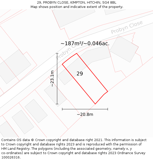 29, PROBYN CLOSE, KIMPTON, HITCHIN, SG4 8BL: Plot and title map