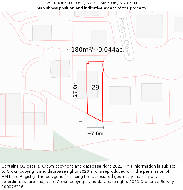 29, PROBYN CLOSE, NORTHAMPTON, NN3 5LN: Plot and title map