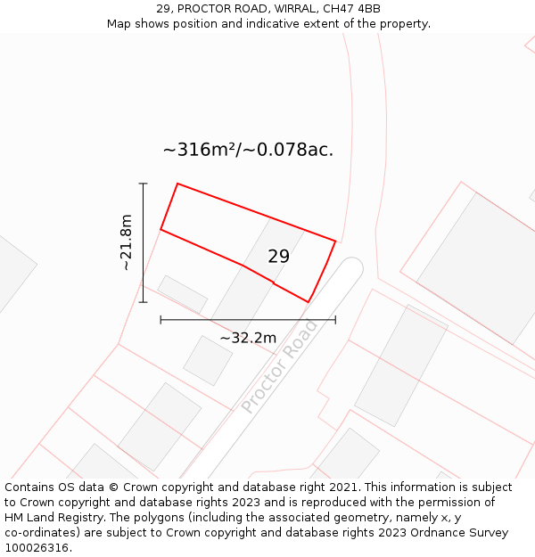 29, PROCTOR ROAD, WIRRAL, CH47 4BB: Plot and title map