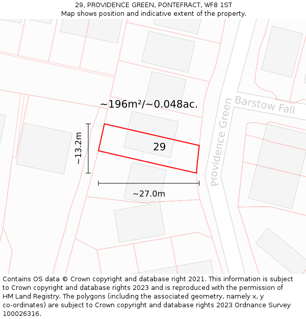 29, PROVIDENCE GREEN, PONTEFRACT, WF8 1ST: Plot and title map
