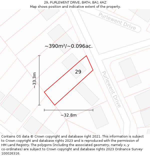 29, PURLEWENT DRIVE, BATH, BA1 4AZ: Plot and title map