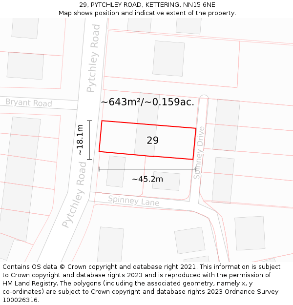 29, PYTCHLEY ROAD, KETTERING, NN15 6NE: Plot and title map
