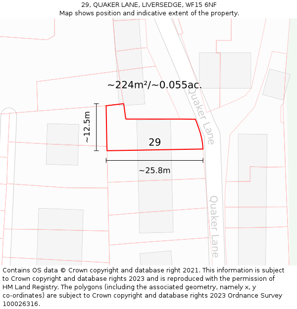 29, QUAKER LANE, LIVERSEDGE, WF15 6NF: Plot and title map