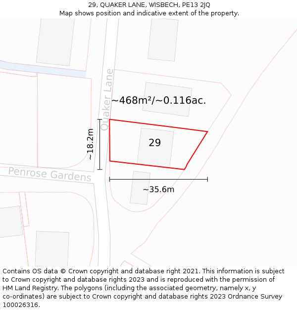 29, QUAKER LANE, WISBECH, PE13 2JQ: Plot and title map