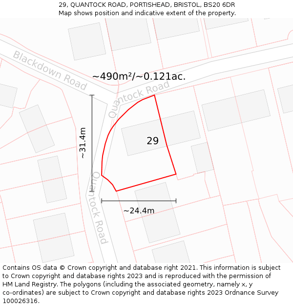 29, QUANTOCK ROAD, PORTISHEAD, BRISTOL, BS20 6DR: Plot and title map