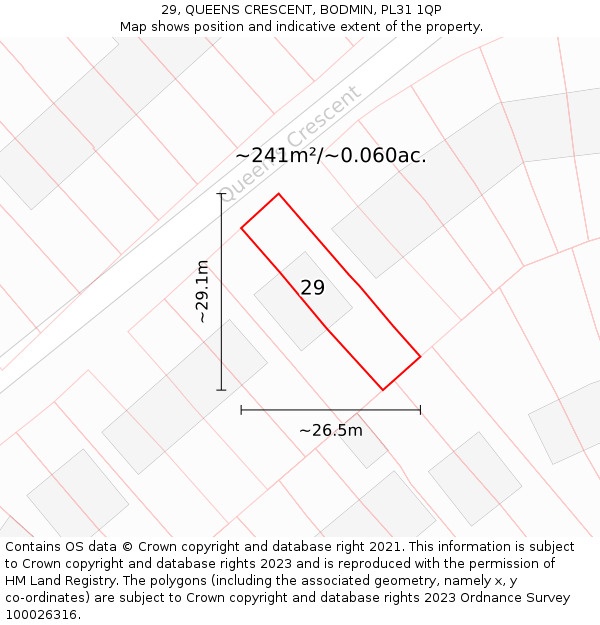 29, QUEENS CRESCENT, BODMIN, PL31 1QP: Plot and title map