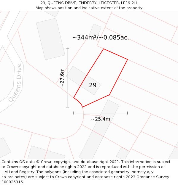 29, QUEENS DRIVE, ENDERBY, LEICESTER, LE19 2LL: Plot and title map