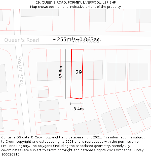 29, QUEENS ROAD, FORMBY, LIVERPOOL, L37 2HF: Plot and title map
