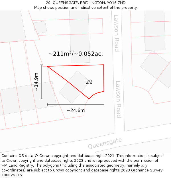 29, QUEENSGATE, BRIDLINGTON, YO16 7ND: Plot and title map